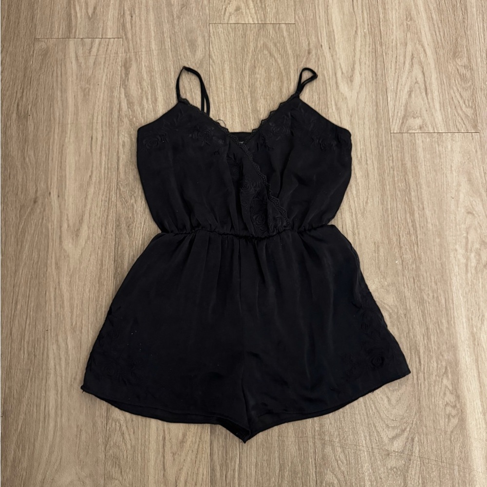 3/$15 Black Lace Trim Romper